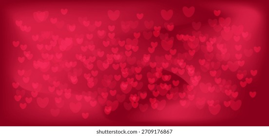 Lentejuelas rosas borrosas en forma de corazones bokeh sobre un fondo degradado rosa oscuro. Antecedentes para el Día de San Valentín. Ilustración vectorial en un estilo romántico con una malla degradada.