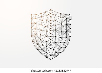 Shield 3d low poly symbol with connected dots. Protect, antivirus design vector illustration. Cyber security polygonal wireframe