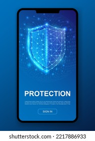 Shield 3d polygonal symbol for UI, UX design template. Low poly Antivirus illustration for homepage app design. Cyber security illustration concept.