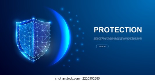 Shield 3d polygonal symbol for website template. Low poly Cyber security illustration for homepage design. Antivirus design illustration concept.