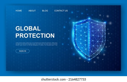 Plantilla de sitio web poligonal Shield 3d. Concepto de ilustración de diseño de Antivirus. Bajo símbolo de ciberseguridad de polígono para la página de inicio, diseño de banners de promoción.