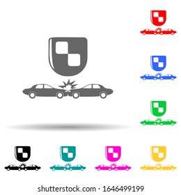 shield and accident cars multi color style icon. Simple glyph, flat vector of insurance icons for ui and ux, website or mobile application