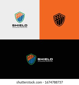 Protección contable de escudo e inspiración de diseño del logotipo de análisis con elemento de diagrama y flecha