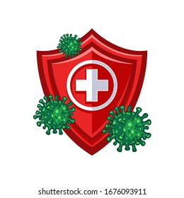 Shield against corona virus sing and symbols vector