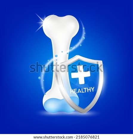 Shield aluminum transparent bone human healthy. Vitamins mineral calcium and magnesium. Products template design. Medical food supplement concepts. 3D Realistic Vector EPS10.