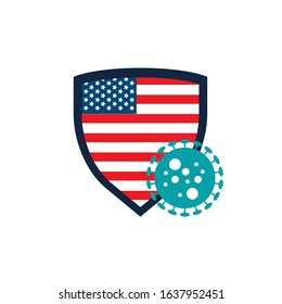 Shield with America flag and virus icon,vector illustration