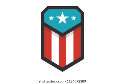 Shield with American Flag Badge, Independence Day Concept, Flat designed Vector Illustration,