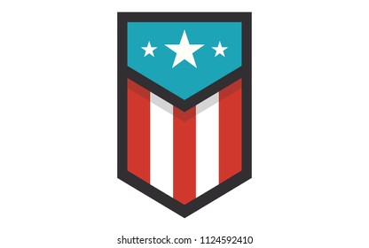 Shield with American Flag Badge, Independence Day Concept, Flat designed Vector Illustration,