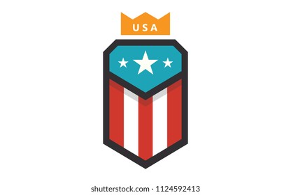 Shield with American Flag Badge, Independence Day Concept, Flat designed Vector Illustration,