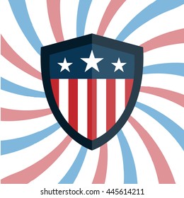 Shield with American Flag Badge, Independence Day Concept, Flat designed Vector Illustration,