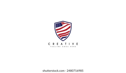 Shield american flag logo design vector illustration.