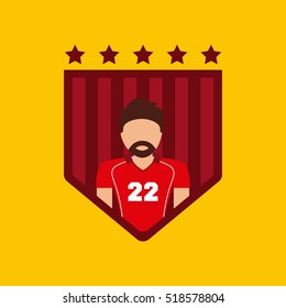 shield with american football player and decorative stars over yellow background. colorful design. vector illustration