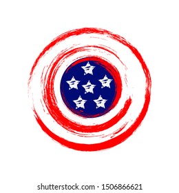 shield American . red circle with five white star like flag america for your brand, pin and other print grunge style