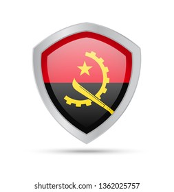 Shield with Angola flag on white background. Vector illustration.