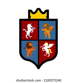 Shield and Animals heraldic set symbol. Pegasus and Lion and Gryphon. Sign Beast for coat of arms. Royal Vector illustration
