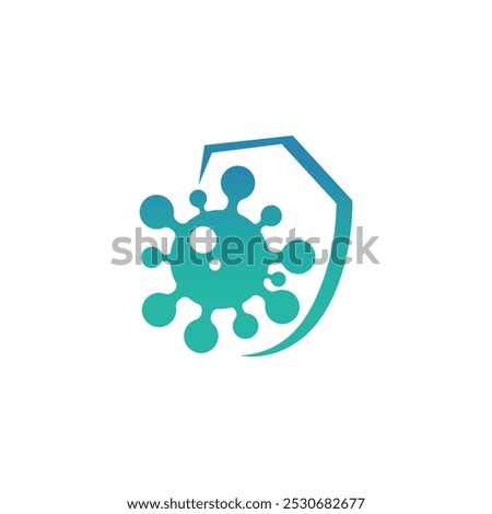Shield anti virus logo vector image. Virus and shield, antibacterial protection, antiviral drug logo design. Antibacterial protection icon, shield and virus vector design and illustration