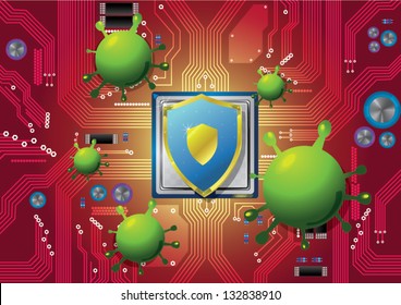 Shield antivirus cpu circuit board computer