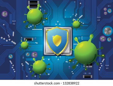 Shield antivirus cpu circuit board computer
