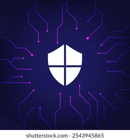 Icono de antivirus de escudo. Concepto de diseño de ciberseguridad. Colores degradados. Ilustración vectorial. 