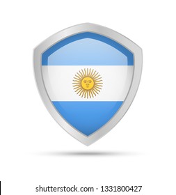 Shield with Argentina flag on white background. Vector illustration.