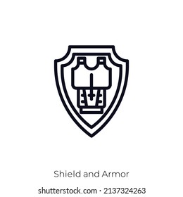 Icono Escudo y blindaje. Diseño de icono de estilo de esquema aislado en fondo blanco