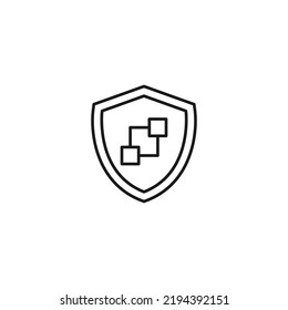 Shield, armor, protection sign. Minimalistic vector symbol drawn with black thin line. Suitable for adverts, stores, shops, books. Line icon of cubes inside of armor or shield 

