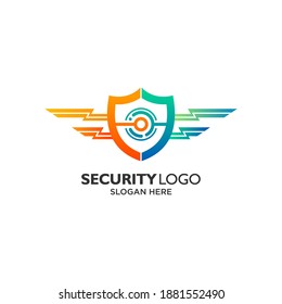 Shield with arrow and circuits for technology protection logo design template	
