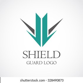 Shield arrow down of guard protection abstract vector and logo design or template security business icon of company or corporate identity symbol concept