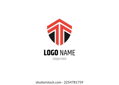 Shield and up arrow in flat design logo