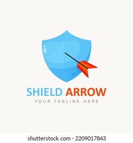 Shield with arrow logo cartoon style icon illustration