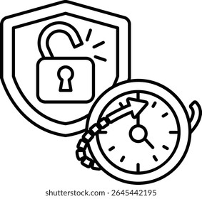 A shield with a arrow pointing to the right and a lock on the left