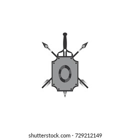 Shield with arrow and sword logo design vector