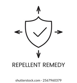 A shield with arrows icon in vector, symbolizing complete protection by a repellent remedy, with an editable stroke