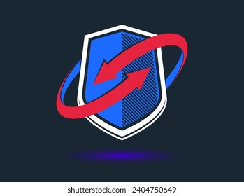 Shield with arrows logo vector, ammo protection symbol, antivirus or sport theme, insurance or guarantee.