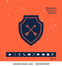 Shield with arrows. Protection icon