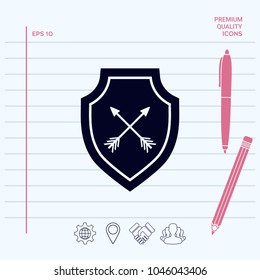 Shield with arrows. Protection icon