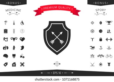 Shield with arrows. Protection icon