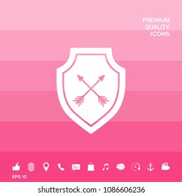 Shield with arrows. Protection icon