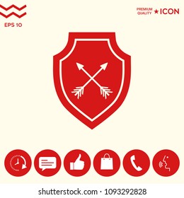 Shield with arrows. Protection icon