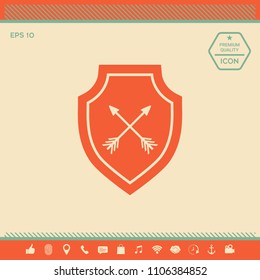Shield with arrows. Protection icon