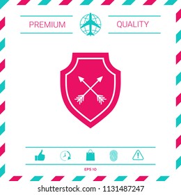 Shield with arrows. Protection icon