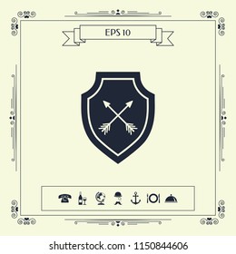 Shield with arrows. Protection icon