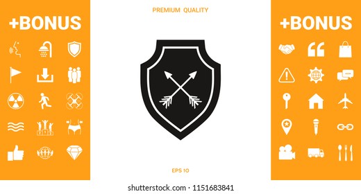 Shield with arrows. Protection icon