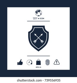 Shield with arrows. Protection icon