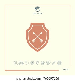 Shield with arrows. Protection icon