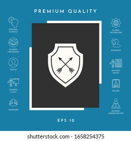 Escudo con flechas. Icono de protección. Elementos gráficos para el diseño
