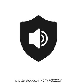Shield with audio sign. Sound protection icon flat style isolated on white background. Vector illustration