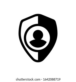 Shield with avatar, personal data protection flat vector isolated illustration.