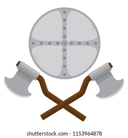 Shield and ax  cartoon vector illustration for web and print medieval . 
