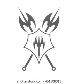 Shield and axe icon on a white background